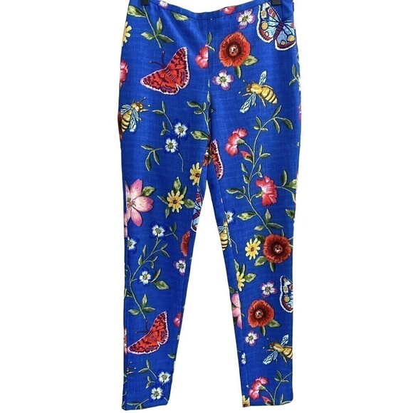 𝅺j. McLaughlin Margot Cropped Ankle Pants Royal Blue Floral Size 0 Butterflies - Picture 1 of 11